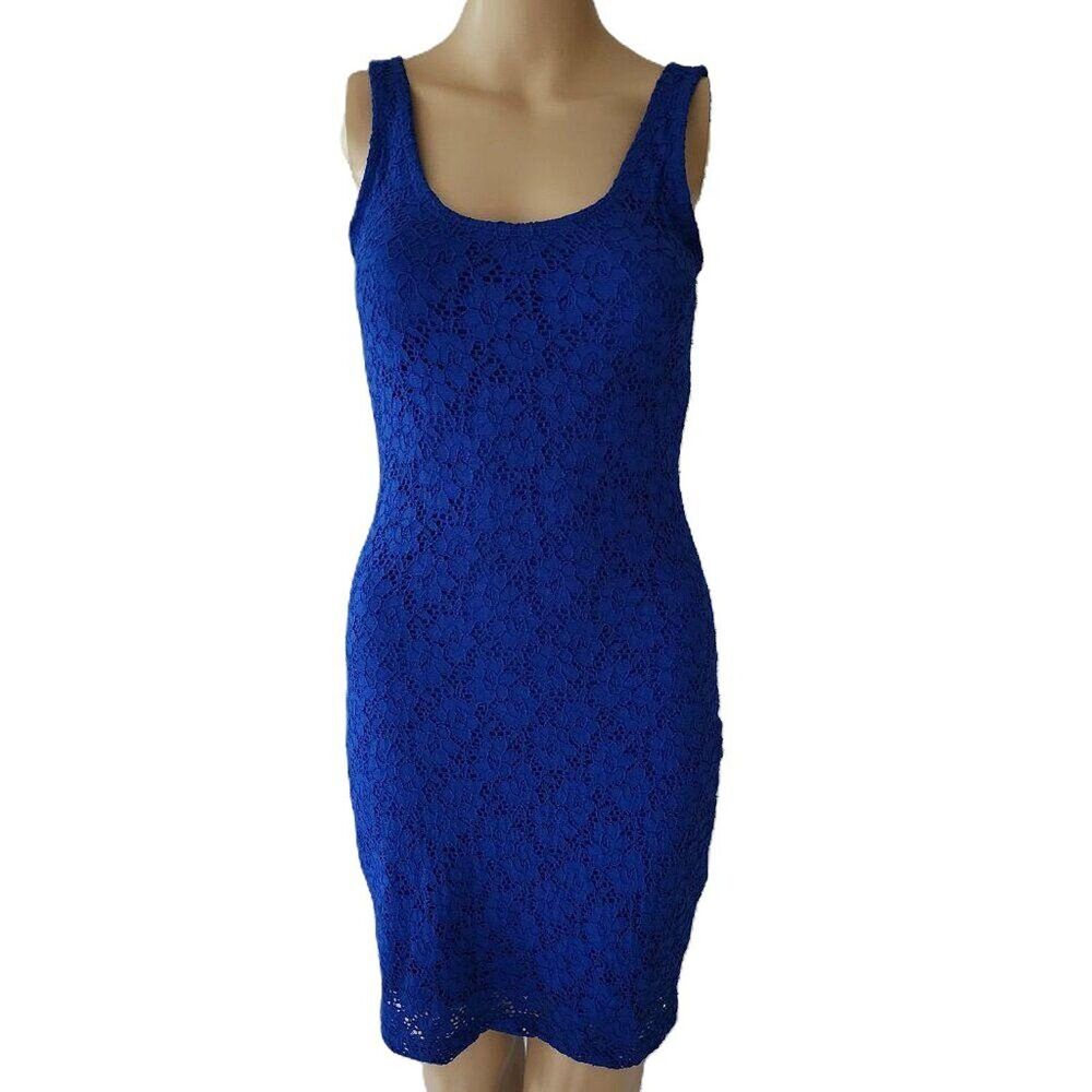 Vintage Y2K Intermix Blue Lace Bodycon Tank Dress Small Made in USA